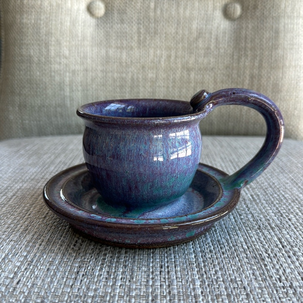 Pigeon Forge Pottery Lavender & Turquoise Candle Holder Signed by Cliff Losee
